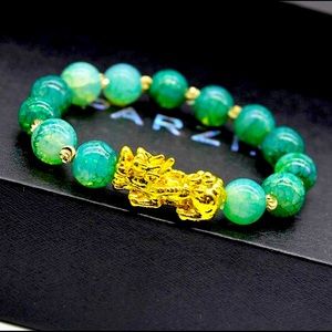 Handcrafted Jade Stone Feng Shui Pi Yao Bracelet